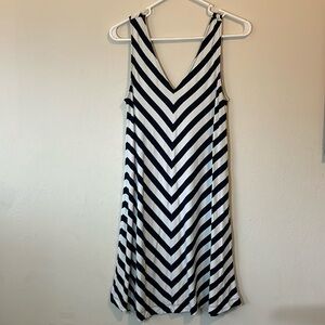 Loft sleeveless swing dress. Double V. Navy and white. Size XS.